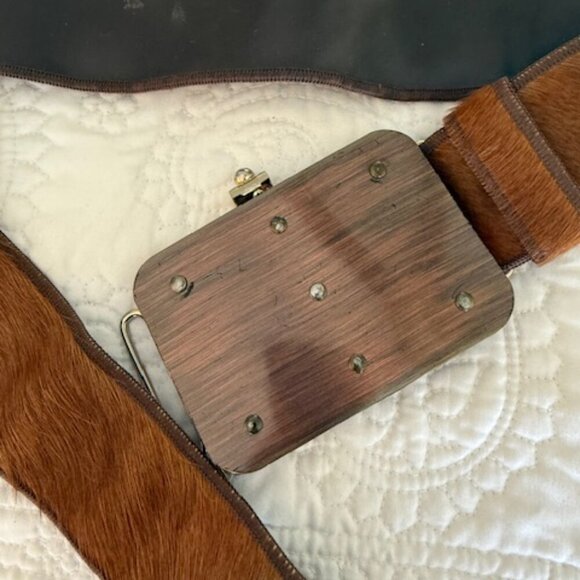 vintage cow fur belt with coin purse buckle main image 4